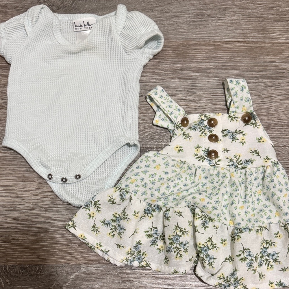 Nicole Miller White and Green Floral Kids Dress Set